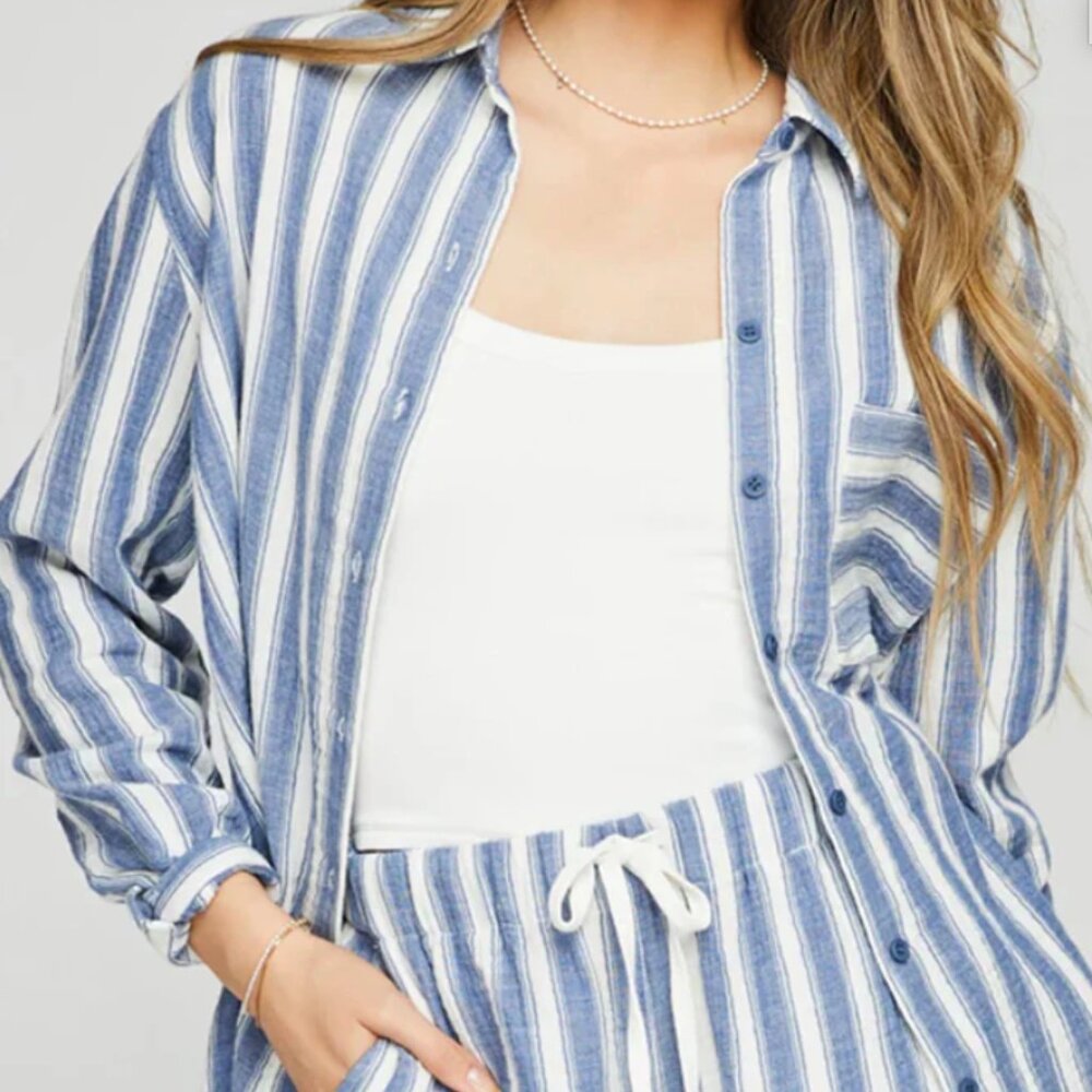Gentle Fawn - SONIA BUTTON-DOWN SHIRT - Indigo Stripe - Size XS